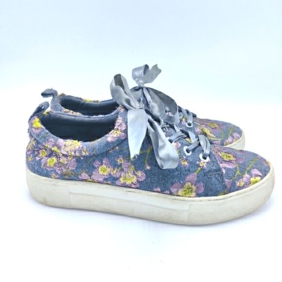 J Slides Skater Sneakers Shoes Sz 8 Floral Embroidered Fabric Ribbon Lace Up - Picture 3 of 11